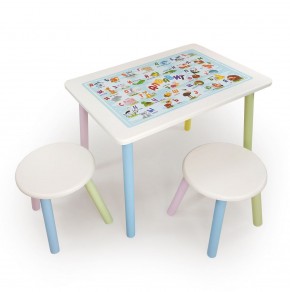 Детский комплект стол и два табурета круглых с накладкой Алфавит (Белый, Белый, Цветной) в Ревде - revda.mebel-74.com | фото