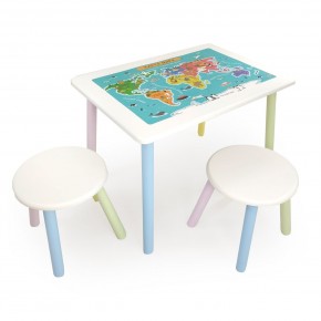 Детский комплект стол и два табурета круглых с накладкой Детский мир (Белый, Белый, Цветной) в Ревде - revda.mebel-74.com | фото
