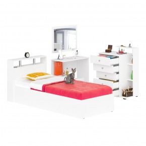 Камелия спальня № 7 Кровать 900 + Стол косметический + Зеркало + Комод, цвет белый, сп.м. 900х2000 мм., б/м, основание есть в Ревде - revda.mebel-74.com | фото