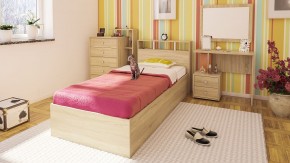 Камелия спальня № 7 Кровать 900 + Стол косметический + Зеркало + Комод, цвет дуб сонома, сп.м. 900х2000 мм., б/м, основание есть в Ревде - revda.mebel-74.com | фото