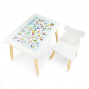 Комплект детской мебели стол и стул Мишутка с накладкой Алфавит (Белый/Белый/Береза) в Ревде - revda.mebel-74.com | фото
