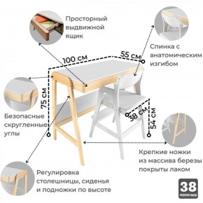 Комплект растущий стол и стул 38 попугаев «Вуди» (Белый, Без покрытия) в Ревде - revda.mebel-74.com | фото