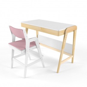 Комплект растущий стол и стул с чехлом 38 попугаев «Вуди» (Белый, Белый, Розовый) в Ревде - revda.mebel-74.com | фото