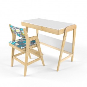 Комплект растущий стол и стул с чехлом 38 попугаев «Вуди» (Белый, Береза, Салют) в Ревде - revda.mebel-74.com | фото