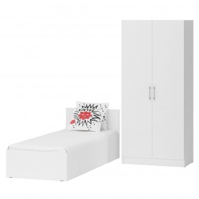Кровать 0800 + Шкаф 2-х створчатый Стандарт, цвет белый, ШхГхВ 83,5х203,5х70 + 90х52х200 см., сп.м. 800х2000 мм., без матраса, основание есть в Ревде - revda.mebel-74.com | фото