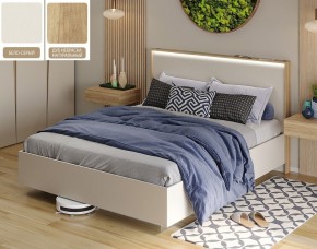 Кровать (Бело-серый U775 ST9/Дуб Небраска натуральный) 1600 в Ревде - revda.mebel-74.com | фото