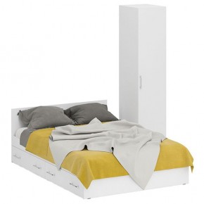 Кровать с ящиками 1400 + Пенал Стандарт, цвет белый, ШхГхВ 143,5х203,5х70 + 45х52х200 см., сп.м. 1400х2000 мм., без матраса, основание есть в Ревде - revda.mebel-74.com | фото