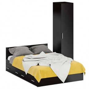 Кровать с ящиками 1400 + Пенал Стандарт, цвет венге, ШхГхВ 143,5х203,5х70 + 45х52х200 см., сп.м. 1400х2000 мм., без матраса, основание есть в Ревде - revda.mebel-74.com | фото
