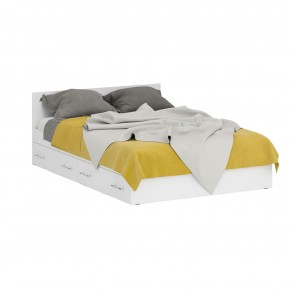 Кровать с ящиками 1400 + Шкаф 2-х створчатый Стандарт, цвет белый, ШхГхВ 143,5х203,5х70 + 90х52х200 см., сп.м. 1400х2000 мм., б/м, основание есть в Ревде - revda.mebel-74.com | фото