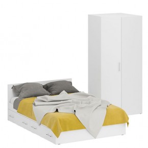 Кровать с ящиками 1400 + Шкаф угловой Стандарт, цвет белый, ШхГхВ 143,5х203,5х70 + 81,2х81,2х200 см., сп.м. 1400х2000 мм., без матраса, основание есть в Ревде - revda.mebel-74.com | фото
