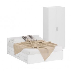 Кровать с ящиками 1600 + Шкаф 2-х створчатый Стандарт, цвет белый, ШхГхВ 163,5х203,5х70 + 90х52х200 см., сп.м. 1600х2000 мм., б/м, основание есть в Ревде - revda.mebel-74.com | фото