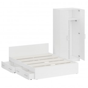 Кровать с ящиками 1600 + Шкаф 2-х створчатый Стандарт, цвет белый, ШхГхВ 163,5х203,5х70 + 90х52х200 см., сп.м. 1600х2000 мм., б/м, основание есть в Ревде - revda.mebel-74.com | фото