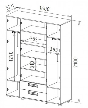 Шкаф 4-х дверный с ящиками М-1 Серия Вега в Ревде - revda.mebel-74.com | фото