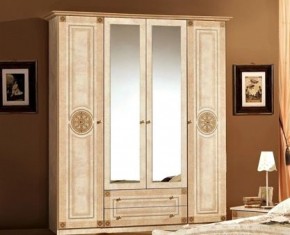 Шкаф 4-х дверный с зеркалами (02.144) Рома (беж) в Ревде - revda.mebel-74.com | фото
