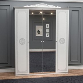 Шкаф 4-х дверный с зеркалами (12.244) Грация (белый/серебро) в Ревде - revda.mebel-74.com | фото