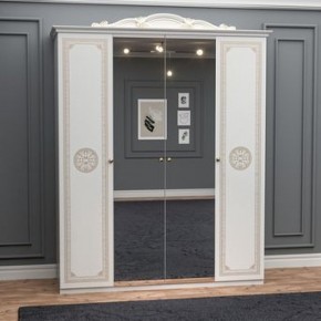 Шкаф 4-х дверный с зеркалами (12.244) Грация (белый/золото) в Ревде - revda.mebel-74.com | фото