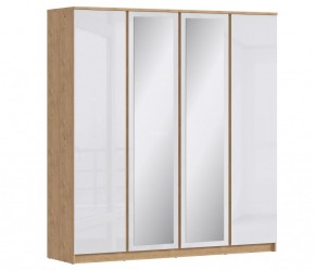 Шкаф 4х дверный с зеркалами Веста СБ-3082 (Дуб Бунратти/Белый глянец) в Ревде - revda.mebel-74.com | фото