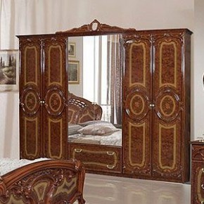 Шкаф 6-и дверный с зеркалами (01.146) Роза (орех) в Ревде - revda.mebel-74.com | фото