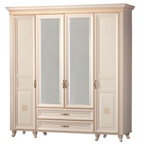 Шкаф для одежды 4-дверный с зеркалом №493 Марлен кремовый белый в Ревде - revda.mebel-74.com | фото