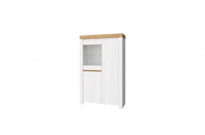 Шкаф с витриной 1V2D, TAURUS, цвет белый/дуб вотан в Ревде - revda.mebel-74.com | фото