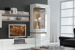 Шкаф с витриной 3D/TYP 01L, LINATE ,цвет белый/сонома трюфель в Ревде - revda.mebel-74.com | фото