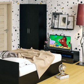Спальня Стандарт 3-1600, цвет венге/фасады ТВ тумбы МДФ чёрный глянец, сп.м. 1600х2000 мм., без матраса, основание есть в Ревде - revda.mebel-74.com | фото